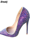 Glitter Shiny Women Shoes High Heel 12 cm Stilettos Pointed Toe Women Pumps Chaussure Femme Talon Sexy LF001