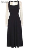 Sleeve Elegant Lace Dress Party Casual 2023 Autumn Slim Vintage Black Midi Dress Woman Design Korean Style Backless