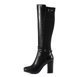 new arrivals large size 33-43 chunky high heels knee high boots woman shoes dropship black brown shoes woman