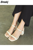 Summer Narrow Band Women Sandal Fashion Square Low Heel Ladies Elegant Dress Sandal Shoes Outdoor Casual