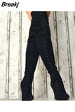 Boots Thin Heels Zip Super High Heel Over-the-Knee Boots Cross-tied Hot Sale Sexy Elegant Woman Shoes Coturno