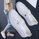 Low Platform Sneakers Women Shoes Female Pu Leather Walking Sneakers Loafers White Flat Slip On Vulcanize Casual