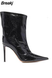 Women's Mid Calf Boots Rose Red Mirror Boots Sexy Runway Stilettos Pointed Toe Demonia Boots Ladies Party Shoe Botas De