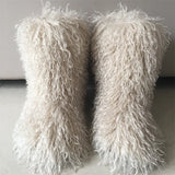 Hot Women Warm Fluffy Leather Boot Winter Plush Artificial Fur Snow Boot Outdoor Antiskid Shoe Mujer Platform Cotton