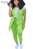 Fall 2023 Two Piece Set Women Outfits Solid Double Breasted Blazer Coat and Sashes Pants Office Lady Casual Street