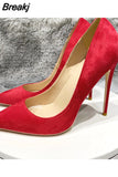 pure color stiletto pointed toe 12cm high heels elegant office handmade daily wear ladies pump red black RM028