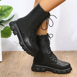 Black White Platform Ankle Boots for Women Thick Bottom Punk Motorcycle Boots Woman Plus Size Pu Leather Botas Mujer