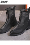 Women's sandals 2023 new summer fashion hollow short front zipper mesh shoes