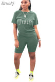 Juicy Print Tracksuit Women Round Neck Short Sleeve Tshirt And Shorts Two Piece Sets Summer Sporty Fitness Outfits