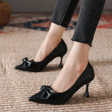 Summer Footwear Formal Shoes for Women 2023 Black with Medium Heels Stilito Moccasins Bow Elegant Dress Spring on Sale