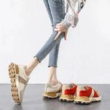 Women Sneakers Genuine Leather Anti-Skid Thick Bottom Daddy Shoe Cotton Lace Up Retro Mixed Colors Casual Sport