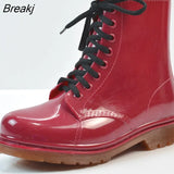 Rain Boots Fashion Ladies Flat-heel Solid Color Rain Boots Water Shoes Lace-up Warmth Mid-Calf Rain Boots Platform