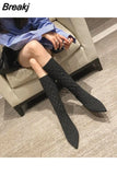 for Women Long Footwear Elegant Heeled Pointed Toe Ladies Boots Winter Knee High Shaft Heels Elastic Comfortable Pu