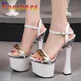 Decoration Buckle Strap Women Shoes New Chunky Heel Sandals Summer Platform High Heels Nightclub Party Pole Dance