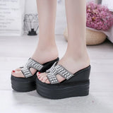 Platform Slippers Chunky Heels Sandals Women Beaded Beach Slippers Girls Slides Woman Designer Wedges Flat