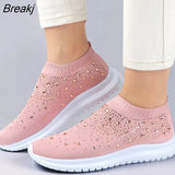 Crystal Breathable Mesh Sneaker Shoes for Women Comfortable Soft Bottom Flats Plus Size 43 Non Slip Woman Casual