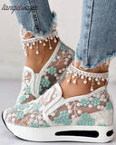 Casual Shoes Woman Summer 2023 white blue Mesh Vulcanized Shoes Rubber Sole Slip on Comfortable Female Shallow Sneakers