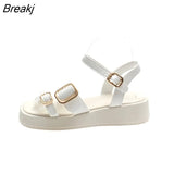 Women's Flat Casual Sandals 2023 New Square Toe Open-toe Metal Buckle Platform Sandals Wedges Rome Shoes for