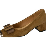 Breakj Retro Fashion Bow Shallow Single-Shoe Women Spring And Autumn New Square Head With Thick Heel High Heel