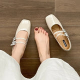 New Women's Mary Janes Shoe High Quality Leather Pumps for Women Square Toe Shallow Buckle Strap Ladies