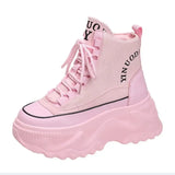Pink Chunky Platform Motorcycle Boots Women Thick Bottom Lace Up Ankle Botas Mujer Autumn Winter 2023 Vulcanized