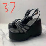 Size Summer Woman Rivet Sandals Thick Bottom Solid Color Flat Ankle Boots Female Shiny Lace-Up High Heel Shoes Designer