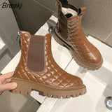 Boots for Woman Slip on Pu Leather Women Ankle Boots Short Plush Solid Elegant Female Shoes 2023 New Comfort