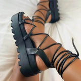 Woman Gladiator Sandals Ladies Wedge Shoes Female Lace Up Platform Women Cross Straps Boots Thick