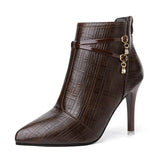 Women's Sexy Pointed Toe Stiletto Heels Ankle Boots Plus Size Autumn Winter Warm Short Plush Booties PU Leather Botas Mujer