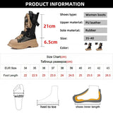 Platform Motorcycle Boots Women Autumn Winter PU Leather Mid Calf Boots Woman Punk Thick Bottom Combat Botas Mujer