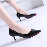 Leather High Heels Fashion Thin Heels Ladies Casual Pumps Pointed Toe Party Dress Single Shoes Red Sole Career Work