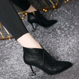 Black Footwear Sexy Female Ankle Boots Heeled Very High Heels Short Shoes for Women Y2k Quality Goth Pu New Rock in