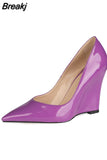Spring Candy Colors Ladies Wedges Shoes Woman Elegant Office Casual High Heels Shoes Mujer 10 CM Pumps Big Size