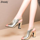 Women's 2023 Summer New Chunky High Heels Platform Snake Sandalias De Mujer Fashion Open Toe Fish Mouth Women
