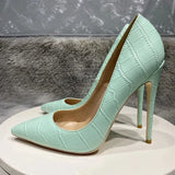 Mint Light Green Crocodile Effect Women Sexy Pointy Toe High Heel Shoes for Party Comfortable Slip On Stiletto