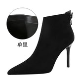Breakj Retro Fashion Sexy Club Show Thin Heel High Heel Suede Back With Pointed Winter Ankle