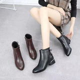 New Autumn and Winter Large Size Nude Boots Women's Pointed Thick Heel Short Sleeve Comfortable Zipper Leather