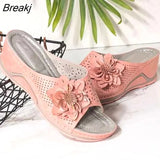 Women's Slippers Casual Flower Hollow Wedge Beach Shoes Outdoor Fashion Platform Comfortable Non-slip Sandals Chinelo