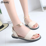 Summer 2023 Women Beaded Pearl Sandals Slippers Shoes Ladies Flats Sandals Flip Flop Casual Flat Slingback Sandals