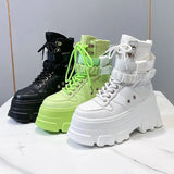Green Punk Chunky Platform Motorcycle Boots Women Autumn Winter Gothic Shoes Woman Thick Bottom Lace Up Ankle Botas