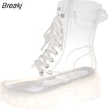 Women Ankle Boots Transparent Thick Sole Waterproof Ankle Boots Women Transparent Heel Booties Sexy Women Rain