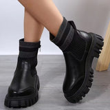 Breakj And Winter New Thick-Bottomed Round Head Elastic Knitting Martin Boots Women's Large Size Warm Women's Short
