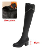 Heels Over The Knee Boots for Women 2023 Autumn Winter Slim PU Leather Thigh High Boots Woman Buckle Decor Black Long