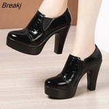 Block Heel Deep Mouth Platform Pumps Patent Leather Women Shoes 2023 High Heels Shoes Ladies Office Party Shoe Plus