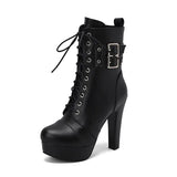 Women Ankle Boots Heels Leather Winter Shoes Lace Up Zipper Platform Pumps Crossdresser Sissy Men Boots US Size