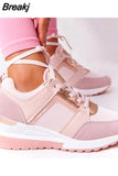 Women Sneakers Lace-Up Wedge Sports Shoes Women's Vulcanized Shoes Casual Platform Ladies Sneakers Comfy Females