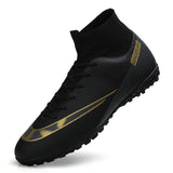 Men Soccer Shoes Turf Black Kids Cleats Training Football Boots High Ankle Sport Sneakers Size