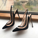 Transparent Patchwork Summer Women Black Slingback High Heel Shoes Sexy Ladies Pointy Toe Stiletto Pumps 8cm 10cm