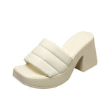 Breakj Size Slippers New Simple Solid Color Flip-Ops Wear Square Head Thick With High Beach Wind Lady