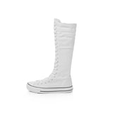 Top Women's Canvas Shoes Knee High Boots Side Zipper Flats Vulcanized Shoes Lace-Up Comfortable Platform Sneakers